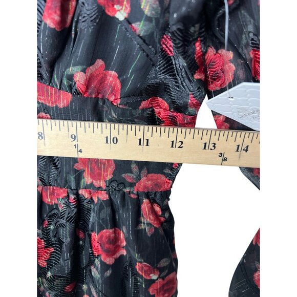 Altard State Floral Puff Long-Sleeve Mini Dress XS Black & Red - Picture 7 of 14